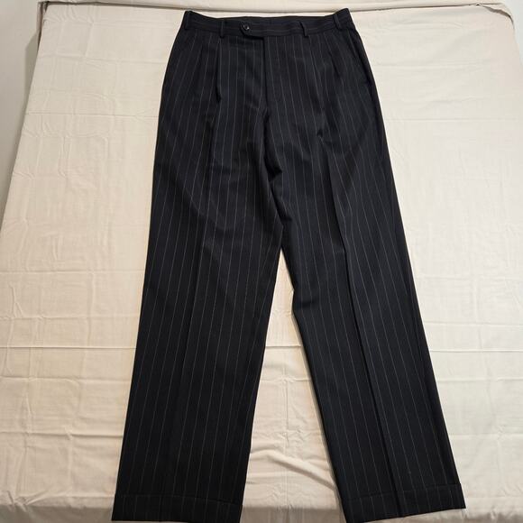 Emanuel Ungaro Men's 100% Wool Pinstripe Dress Pants Pleated Cuffed Sz 35x43 - Picture 1 of 11